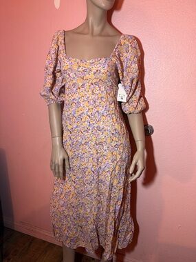 Billabong Floral Puff Sleeve Midi Dress Cottagecore Spring NWT